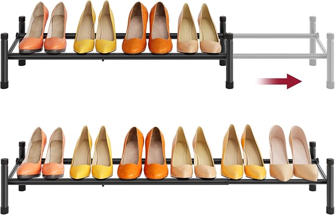 Tajsoon Expandable Shoe Rack for Closet 1 Tier, 28“-41“Adjustable & Stackable Shoe Shelf Storage, Metal Shoe Rack Organizer for Front Door Entrance, Closet, Garage, Entryway, Black by Tajsoon