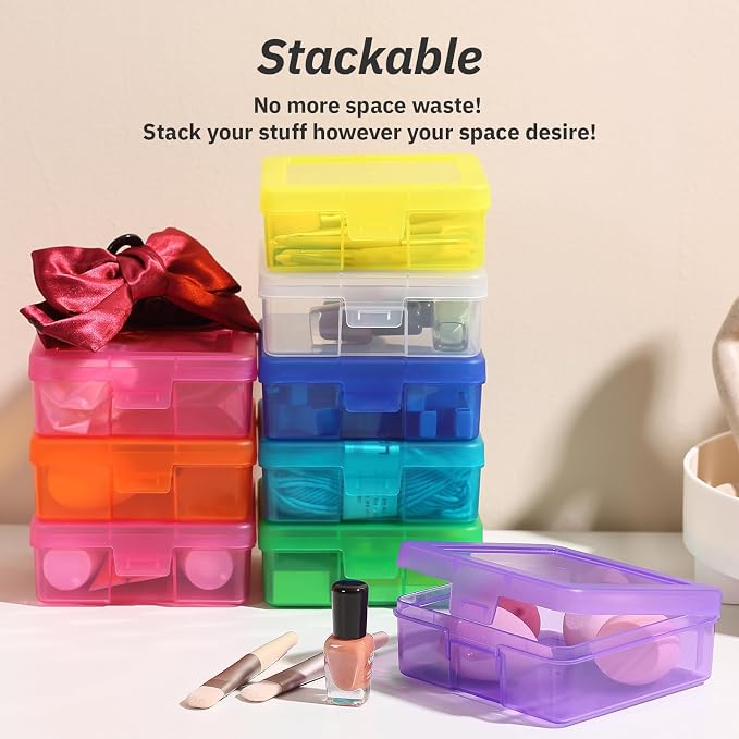 novelinks Plastic Clear Storage Containers for Organizing, Craft Storage Organizers and Stackable Storage Bins with Lids for Pencil Box, Bead, Cookie Cutter, Board Game (18 Pack Small -Color) - Image 2
