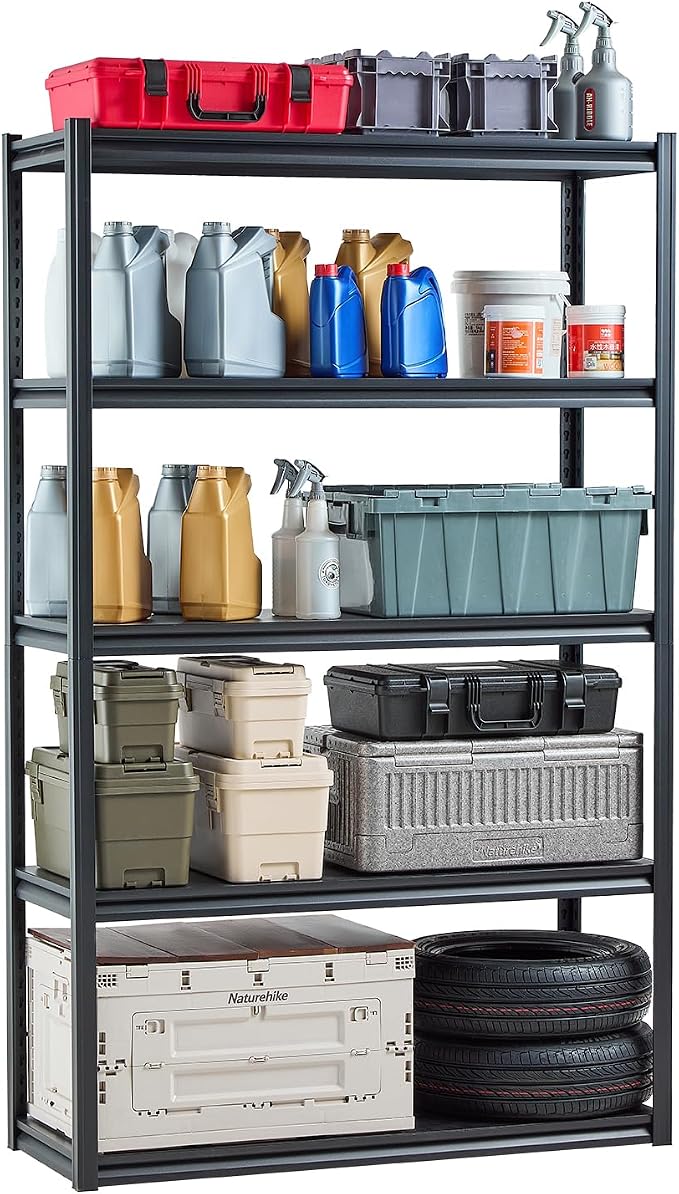 VEVOR Storage Shelves, 3000 lbs, 5 Tier Garage Storage Shelving, 18" D x 48" W x 78" H Adjustable Metal Shelves for Garage Shelves Utility Rack Shelf, Ideal for Kitchen, Warehouse, Basement, Black by VEVOR