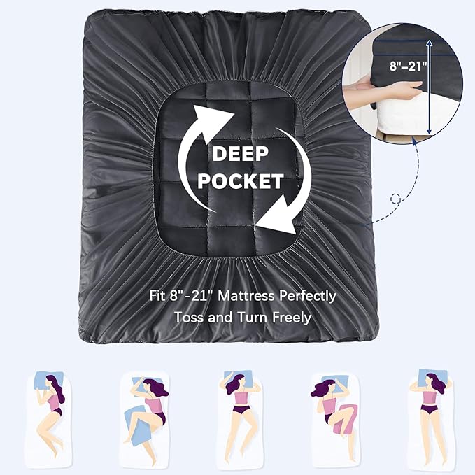 CYMULA Twin XL Mattress Topper College Dorm, Bed Topper Cooling Mattress Pad Cover, Grey Extra Thick Pillow Top Mattress Topper with Deep Pockets, Plush Down Alternative Fill Topper Washable