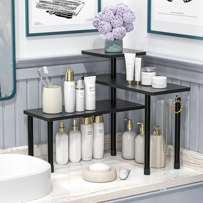 JayRex Countertop Corner Shelf, 3 Tier Shelf Moveable Organizer for Bathroom Counter, Make Up, Dresser Table, Desktop Shelf (Black) - Image 3