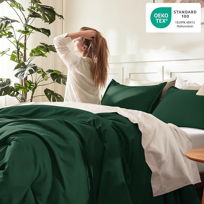 Litanika Dark Emerald Green Twin/Twin XL Comforter Set, 2 Pieces Solid Forest Bedding Set, All Season Fluffy Bed Set (66x90In Comforter & 1 Pillowcase)