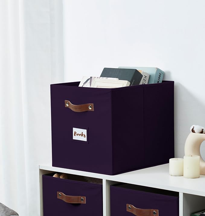 DECOMOMO Storage Baskets, 13x15x13 Storage Cube Bins with Labels for Organizing Shelves Kallax (Kallax / 4pcs, Deep Violet) - Image 8