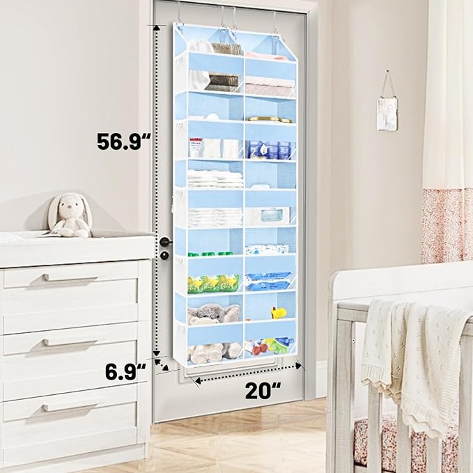 Blue Over the Door Organizer 5 Tiers, Extra Large Behind Door Storage of 10 Compartments, 80 lbs Weight Capacity Hanging Storage Organizer with Clear Window Kids Toys, Shoes, Diapers, Room storage - Image 4