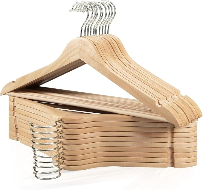 Edergoo Wooden Hangers 20 Pack, Durable Wood Hangers with 360° Swivel Hook & Notches, Slim Coat Hanger Wooden for Closet, Natural by Edergoo