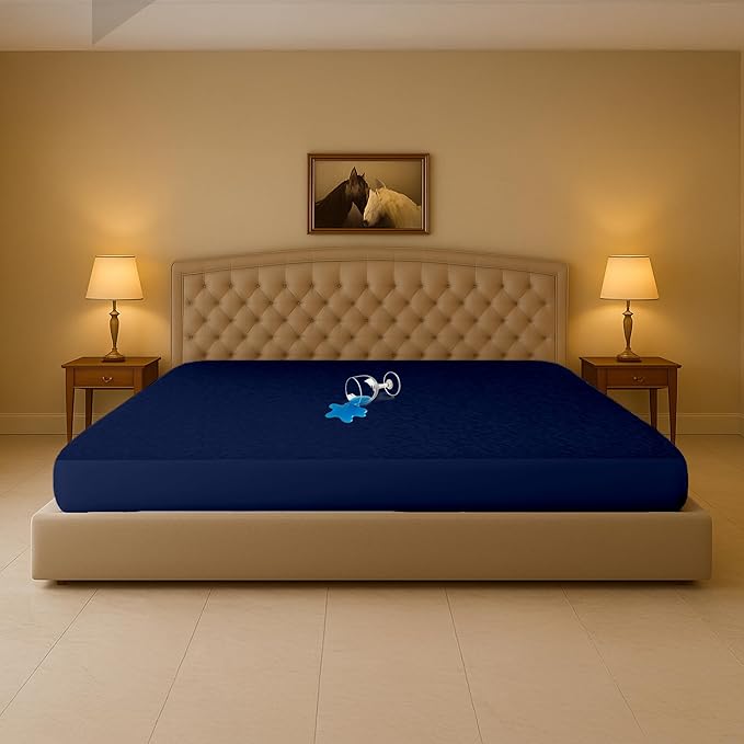 SGI bedding Waterproof Emperor/Wyoming King 84" x 84" Extra Large Bed Mattress Pad Cover, 18" Deep Pocket, Soft Noiseless & Breathable Fitted Sheet Style Mattress Protector – Navy Blue