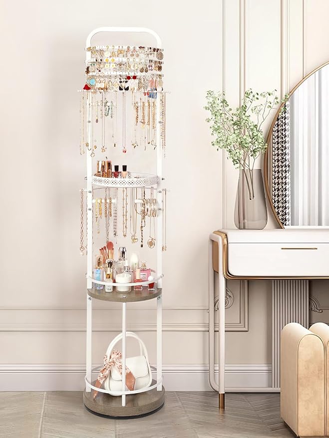 Jewelry Holder Organizer, Floor Jewelry Organizer with Earring Organizer Necklace Holder, Rotating Jewelry Stand Necklace Display Earring Storage, Large Hanging Jewelry Tree for Jewlery Bracelet Ring - Image 6
