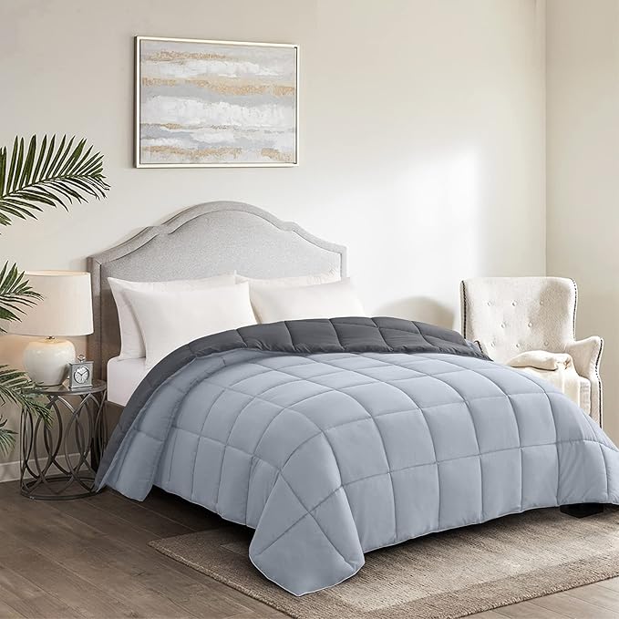 Homelike Moment Oversized Queen Comforter - Grey Duvet Insert Down Alternative Bed Comforter, Lightweight Bedding Comforters Oversize Queen Quilted Soft All Season Reversible Dark Gray/Light Grey
