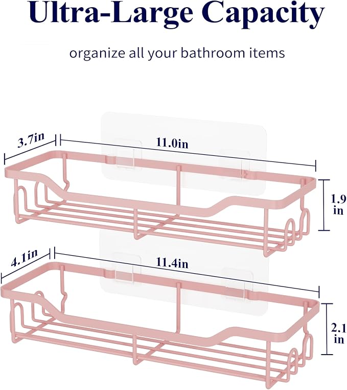 Kitsure Shower Caddy Large - Adhesive Shower Organizer, Stainless Steel Shelf for Inside Shower, No Drill Bathroom Organizers and Storage, Home Decor Accessories, 2 Pack, Pink - Image 2