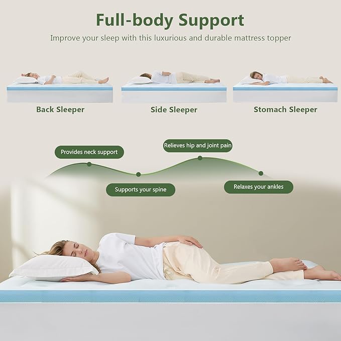 Hansleep Twin XL Mattress Pad Topper College Dorm Memory Foam, Twin XL Foam Mattress Topper Viscose Derived from Bamboo, Twin XL Size Bed Mattress Pad Cover for Back Pain Relief, 39" x 80", White