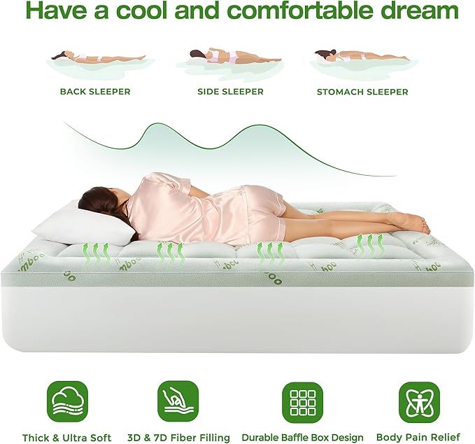 Ultra Soft Mattress Topper King Size Viscose Derived from Bamboo, Thick Pillow Top Mattress Pad Cover for Back Pain, Cooling Mattress Protector with 8-21 Inch Deep Pocket