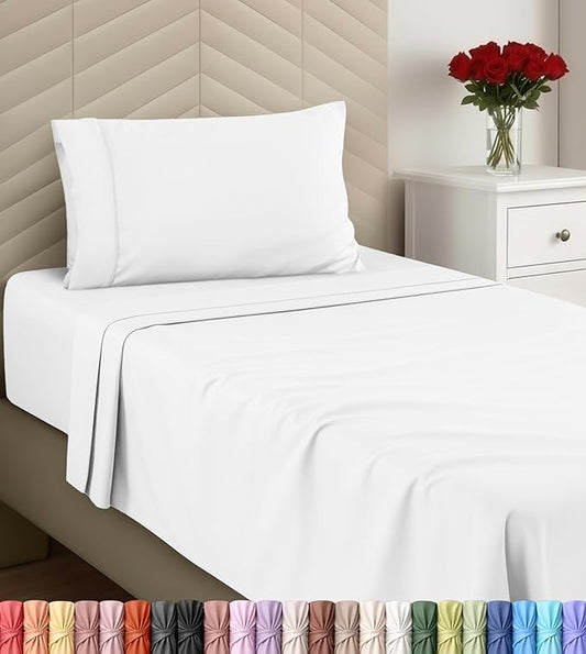 Utopia Bedding Twin Sheets Set - Brushed Microfiber - Soft Bed Sheets for Twin Size Bed Set - Includes 1 Fitted, 1 Flat, & 1 Pillow Case - Deep Pocket (White)