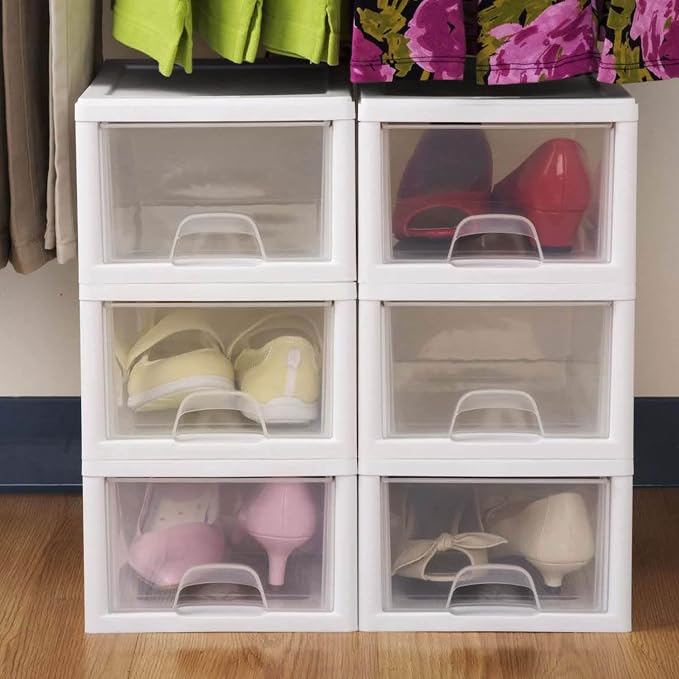 Sterilite 18-Pack 6 Quart Stacking Drawer, Clear Storage Closet Organizer, White Frame - Stackable Modular Plastic Drawers for Clothes, Accessories, Craft Supplies, Shoes or Linens - Image 5
