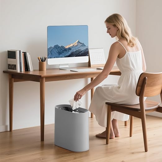 SUBEKYU 2.3 Gal Trash Can for Bathroom,Small Office Garbage Can for Kitchen,Slim Rectangular Waste Bin,Plastic,Grey - Image 6