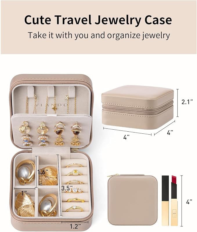 VLANDO Bridesmaid Proposal Gifts - Travel Jewelry Case, Small Travel Jewelry Organizer Box for Girls Women - Toffee - Image 3