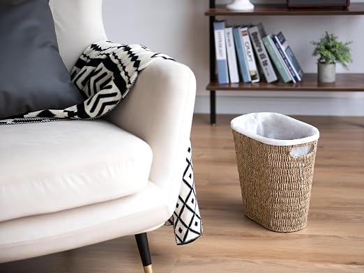 StorageWorks Wicker Waste Basket, Handwoven Seagrass Trash Can with Built-in Handles, Wicker Garbage Can for Bedroom, Bathroom, 1 Pack - Image 3
