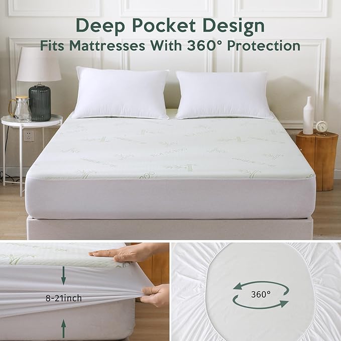 MUXHOMO Twin XL Mattress Protector, 100% Waterproof Mattress Cover Twin XL Size Bed, Cooling and Breathable Bed Pad Cover, Deep Pocket 8"-21"