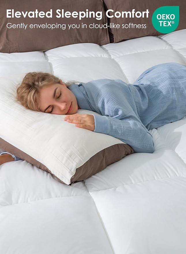 QUEEN ROSE Mattress Topper King Size, Extra Thick Cooling Pillow Top for Firm Beds, Plush Down Alternative Mattress Pad for Back Pain Relief, Breathable & Durable Soft Bed Topper, White