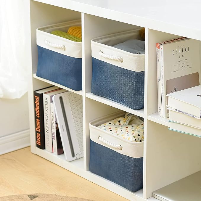 TheWarmHome Storage Bins for Shelves - 1 Pack 15.7x11.8x8.3 inch Fabric Storage Cubes, Storage Basket for Organizing Gift Laundry Cloth Toy Room (White & Jean Blue) - Image 3