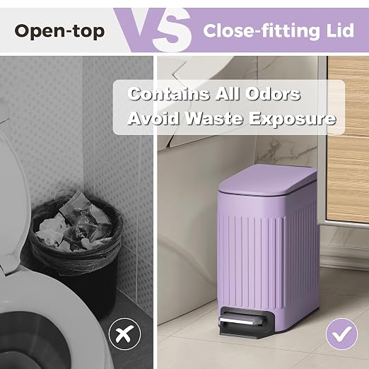 TrashAid Slim Bathroom Trash Can with Lid Soft Close, 6 Liter/1.6 Gallon Stainless Steel Small Garbage Can with Removable Inner Bucket, Step Pedal, Slim Wastebasket for Toilet, Office, Bedroom, Purple - Image 5