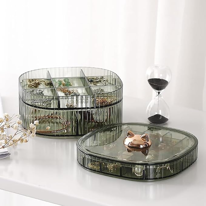 HALAFE Jewelry Box, 3-Layer Acrylic Jewelry Organizer with Cat Shape Handle, Clear Jewelry Boxes for Women Girls, Make up Organizer, Jewelry Storage Holder (Green, Cat) - Image 3