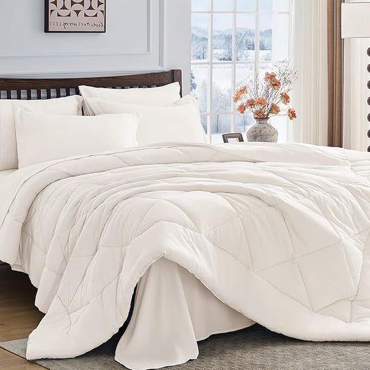 HEVUMYI Ivory Full Comforter Set - 7-Piece All Season Bed in a Bag Full, Ultra Soft Bedding Set with Comforter, Flat Sheet, Fitted Sheet, Pillowcases, Pillow Shams