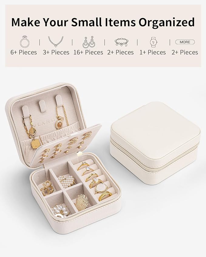 VLANDO Mothers Day Mom Gifts - Travel Jewelry Case, Small Travel Jewelry Organizer Box for Girls Women - White - Image 6