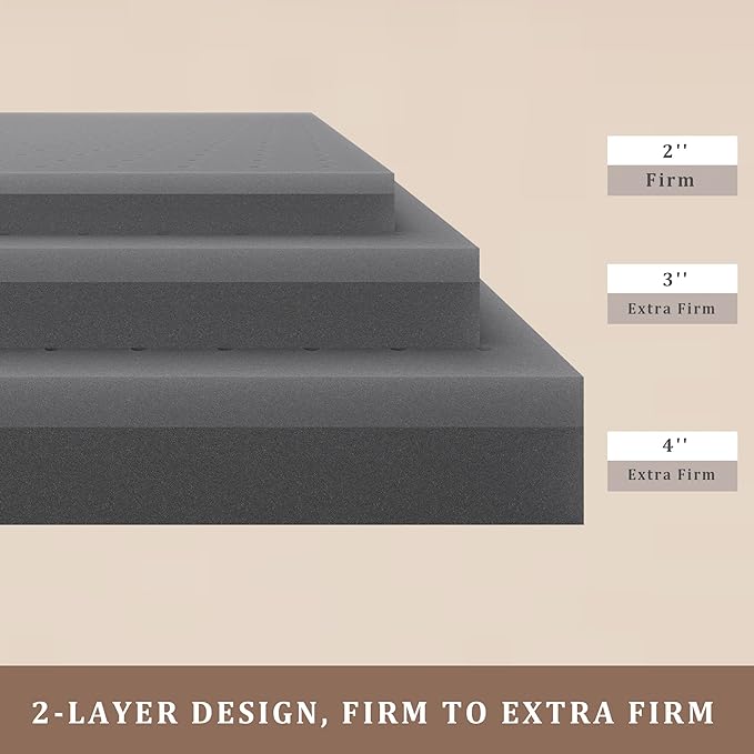 Sleepmax Extra Firm Mattress Topper Queen Size 2 Inch - Extra Hard Memory Foam Bed Topper Pressure Relief - Cooling High-Density Foam Mattress Pad - No Odor, CertiPUR-US Certified, Back Side Sleepers