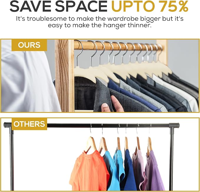 Techzoo 50 Pack New Premium Quality Velvet Hangers Ultra Thin Non Slip Adult Felt Space Saving Hangers for Closet Heavy Duty Coat Pants Jackets Dress Hangers 360° Swivel Hook Hold Upto 10 lbs Ivory - Image 6