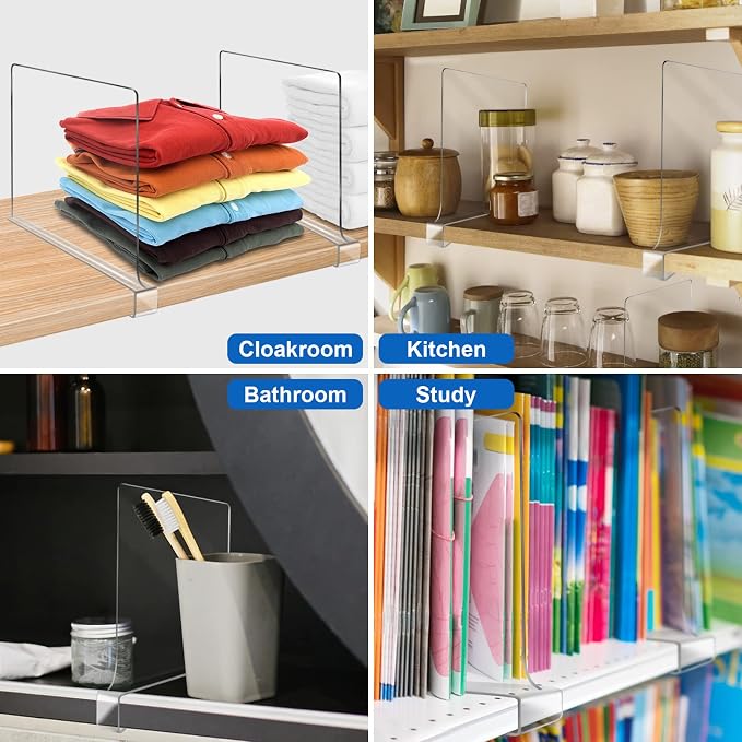 Acrylic Shelf Dividers for Closet Organization 6PCS Closet Shelf Divider Closet Dividers for Shelves Shelf Organizer for Closet Shelf Organizer For Wood Closet Separator Clear - Image 2