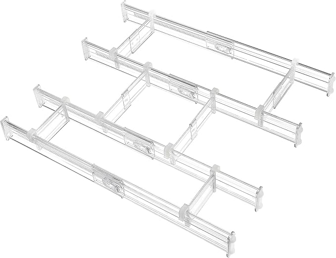Vtopmart 2.36” Drawer Dividers with Expandable Inserts, 12.8"-22.3" Adjustable Kitchen Drawer Organizer, Clear Plastic Organizer Separator for Flatware, Utensil, Cutlery, 4 Dividers with 6 Inserts by Vtopmart