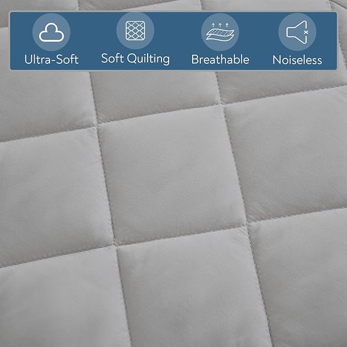 Queen Mattress Pad, Soft Quilted Air Mattress Topper Queen with Extra Deep Pocket, Breathable and Noiseless Air Mattress Cover Mattress Pad Fits Up to 23 Inch, Grey