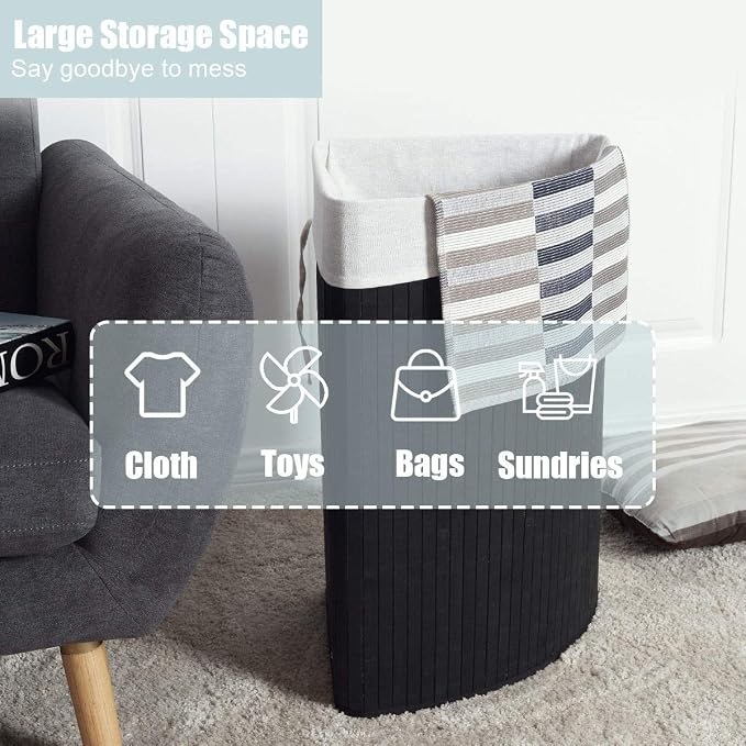GOFLAME Corner Bamboo Laundry Hamper with Lid and Removable Liner, Washing Clothes Basket Storage Bin with Handle, Suitable for Bedroom, Bathroom, Laundry (Black) - Image 7