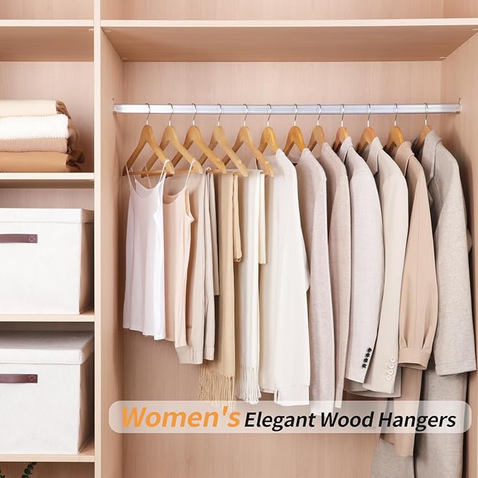 Amazon Basics Wood Suit Clothes Hangers for Closet Organizer, Natural, 20-Pack - Image 5
