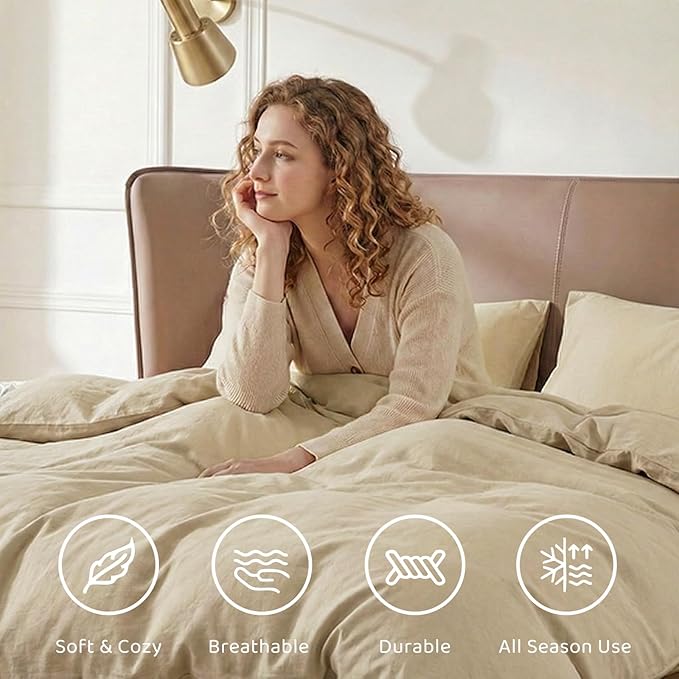 WRENSONGE Twin Comforter Set- 5 Pieces Beige, All Season Twin XL Bedding Sets with 1 Fitted Sheet, 1 Flat Sheet, 1 Pillow Sham and 1 Pillowcase