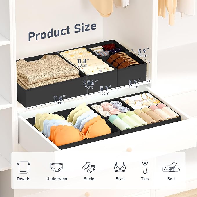 DIMJ Drawer Organizer Clothes 30 Pack - Foldable Baby Organizers and Storage & Closet Organizers for Bedroom, Closet - Nursery Organization Dresser Dividers for underwear, Sock,Bra, Belt, Tie, Black - Image 2
