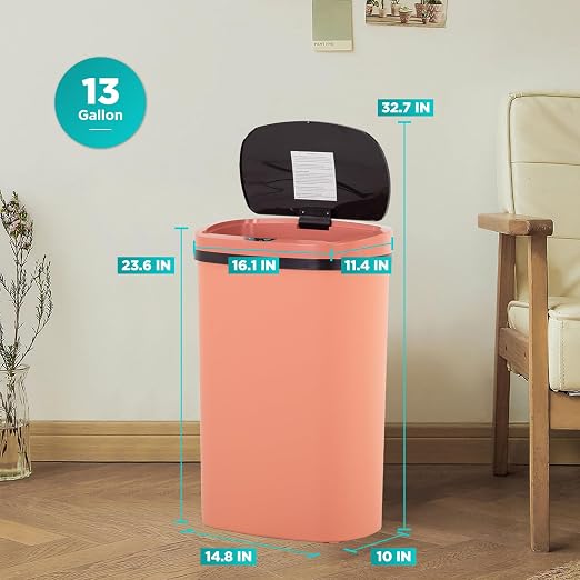 BestOffice | 13 Gallon Plastic Trash Can with Lid | Pink | Automatic Touchless Garbage Can | Odor Control | Modern Oval Design | Easy to Clean | Fits Any Kitchen, Bathroom, Office or Home - Image 7