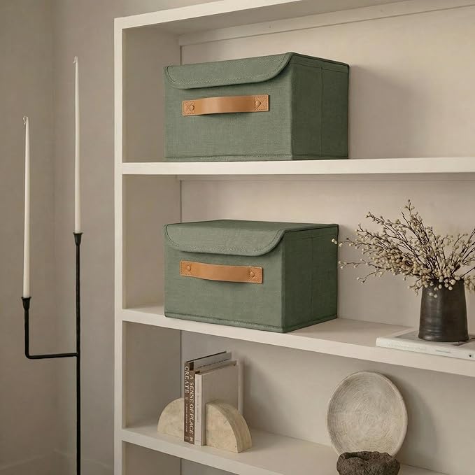 Decorative Linen Storage Boxes with Lids - Spacious Set of 2 Organizer Bins for Your Home Decor - The Perfect Small Container to Safely Store Photos, Documents and Memory Box Keepsakes in Style - Image 5