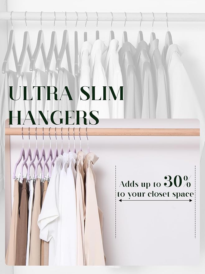 Cozymood Velvet Skirt Hangers 24 Pack, Purple Hangers with Clips Ultra Thin Non Slip Pants Hanger Space Saving Clothes Hanger with Clips for Pants, Skirts, Jeans, Shorts - Image 7