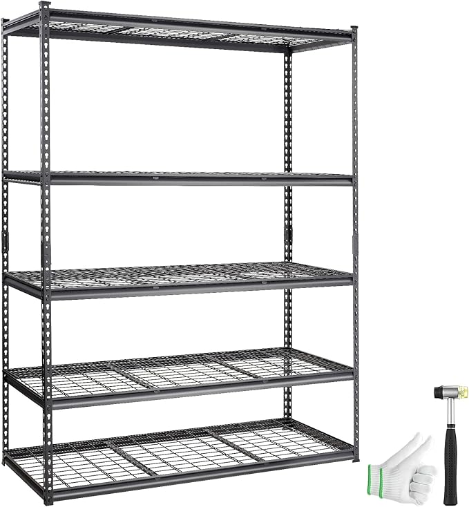 VEVOR Storage Shelving Unit, 5-Tier Adjustable, 2000 lbs Capacity, Heavy Duty Garage Shelves Metal Organizer Wire Rack, Black, 60" L x 24" W x 78" H for Kitchen Pantry Basement Bathroom Laundry Closet by VEVOR
