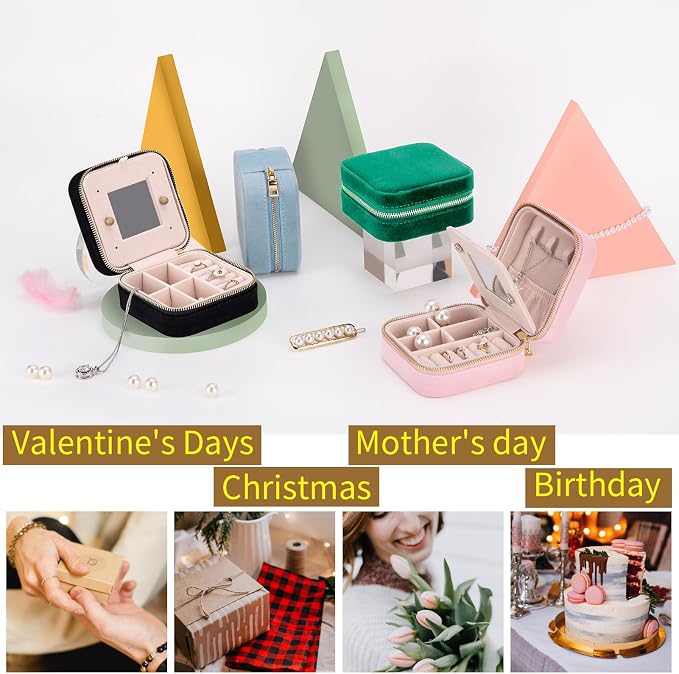 Travel Velvet Jewelry Box with Mirror, Mini Gifts Case for Women Girls, Small Portable Organizer Boxes for Rings Earrings Necklaces Bracelets - Image 6