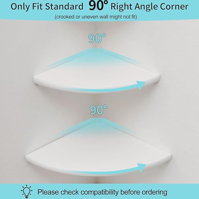 Corner Shelves, Floating Corner Shelf, Set of 2 White Solid Oak Wood Wall Shelves, Round End Wall Mount with Wire Hole Shelving for Small Plant for Bedroom Kitchen, Living Room 8.7" - Image 5