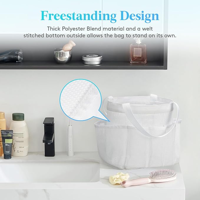 Lifewit Mesh Shower Caddy Portable for College Dorm Room Essentials with 7 Pockets, Freestanding Hanging Organizer Basket, Quick Dry Tote Bag for Camping, Bathroom, Beach, Travel, 1 Pack, White - Image 3