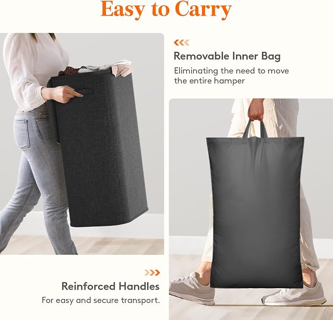 Lifewit 105L Large Laundry Basket with Lid, Laundry Hamper with Plastic Handles and Removable Bag, Foldable Tall Dirty Clothes Hampers for Laundry for Laundry Room, Bedroom, Bathroom, Dorm, Dark Gray - Image 7
