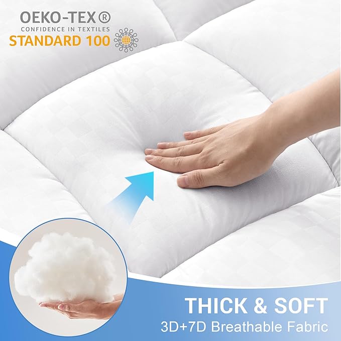 Twin Mattress Topper,Thick Plush Pillow Top Mattress Pad Cover,Soft Fitted Bed Topper with 18 Inch Deep Pocket,Overfilled Down Alternative Fillings