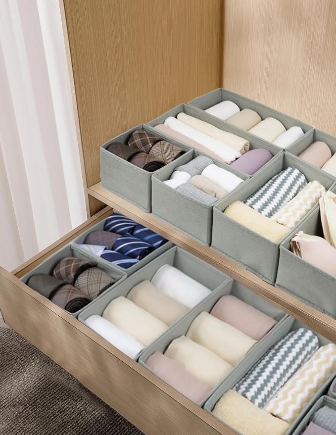 Fordonral Drawer Organizer Clothes, Foldable Fabric Dresser Organizer Closet Organizers and Storage Box for Underwear,Folded Clothes,Baby Clothing,Socks,Bra,Towels,Ties(6M+6S,Gray) - Image 5