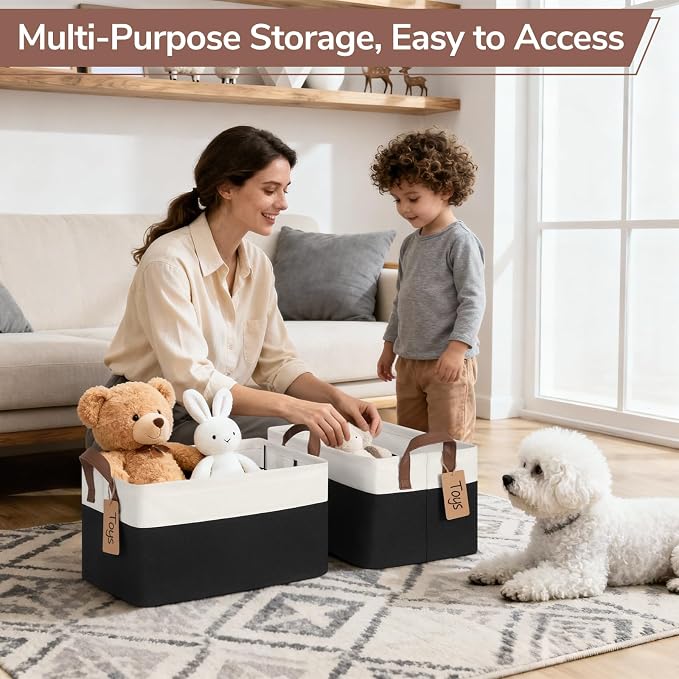 CHICVITA 4 Pack Storage Baskets for Shelves, Foldable Closet Baskets for Organizing, Fabric Storage Bins with Handles, Towel Organizer for Closet, 14.8" x 10.3" x 8.3", Black & White - Image 6
