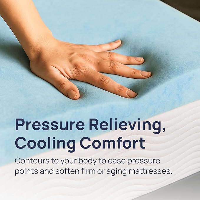Sure2Sleep Gel Swirl Memory Foam Mattress Topper - 3 Inch, Pressure Relieving, Cooling Comfort - Made in The USA & CertiPUR-US Certified - Softens Firm Beds and Extends Mattress Life - Cal King Size
