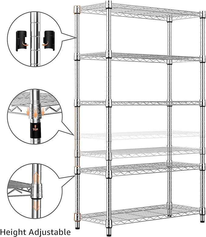 M MZG 1250 lbs Steel Heavy Duty 5-Tier Utility Shelving Unit Steel Organizer Wire Rack for Home,Kitchen,Office,Chrome (13.7" D x 23.6" W x 62.4" H) - Image 5