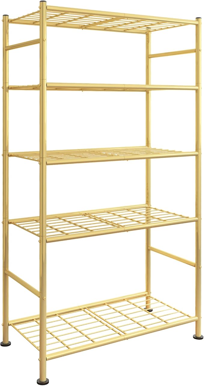Sakugi Storage Shelves - 5 Tier Shelf Organizer, Heavy Duty Garage Shelving Unit with Leveling Feet, Stable Metal Shelves Organizer for Pantry, Kitchen and Closet, 33.0" W x 12.6" D x 72.0" H, Gold by Sakugi